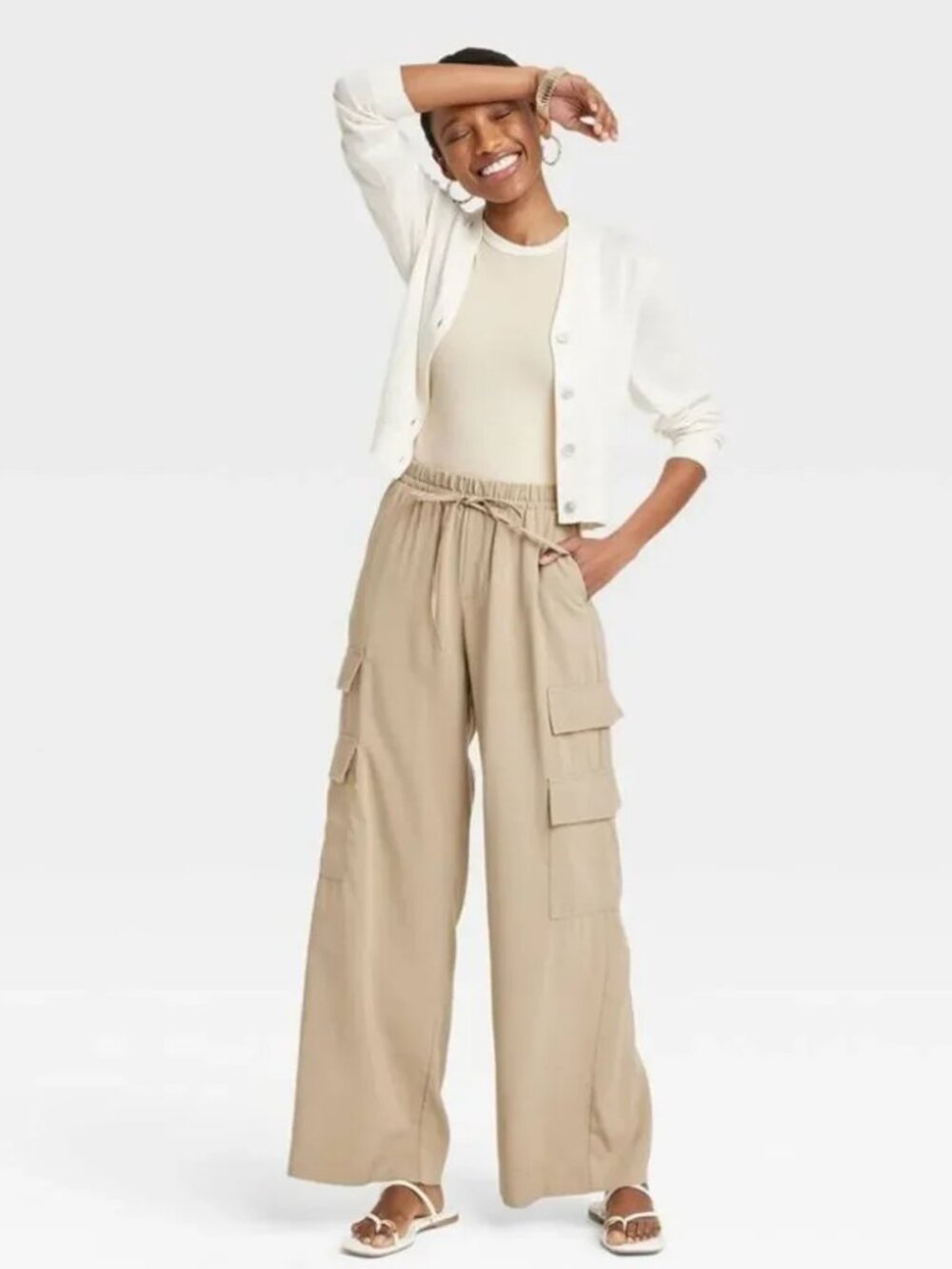 a new day Wide Leg Cargo Pants Drawstring Waist
